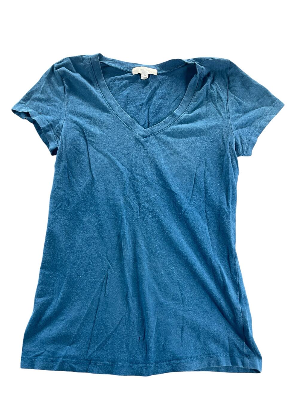 Active Basics Blue V-Neck Short Sleeve Casual T-Shirt Top Women's Size Medium